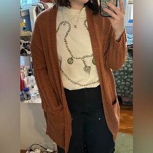 Francesca’s Cozy Brunt Orange Open-Front Cardigan Sweater